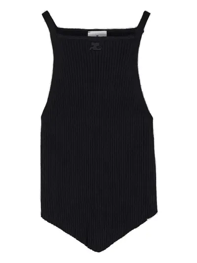 Courrèges Logo Patch Sleeveless Ribbed Top In Black