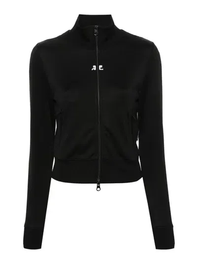 Courrèges Logo-patch Zip-up Sweatshirt In Black