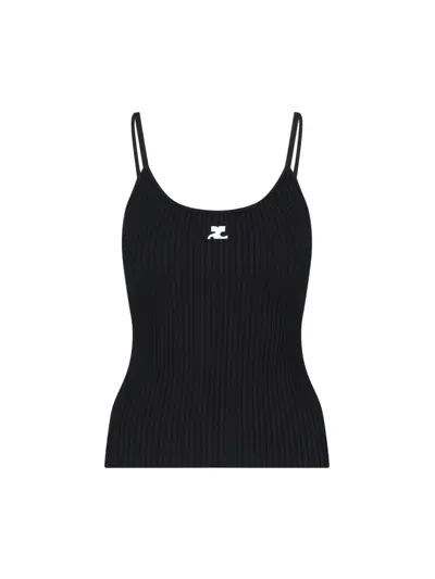 Courrèges Logo Ribbed Top In Black