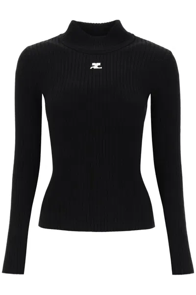 Courrèges Courregès Logo Turtle-neck Sweater In Blue