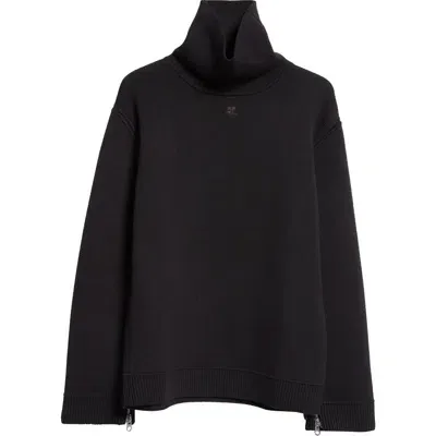 Courrèges Merino Wool Blend Turtleneck Sweater In Black