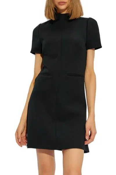 Courrèges Short-sleeve Twill A-line Mini Dress In Black