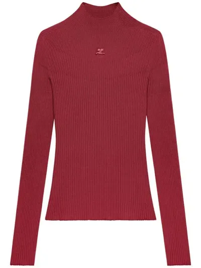 Courrèges Courregès Mockneck Light Rib Sweater In Burgundy