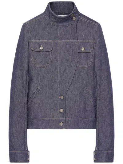 Courrèges Motorcycle Denim Jacket In Grey