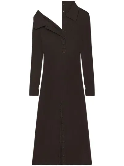 Courrèges Multi-button Midi Wool Dress In Brown