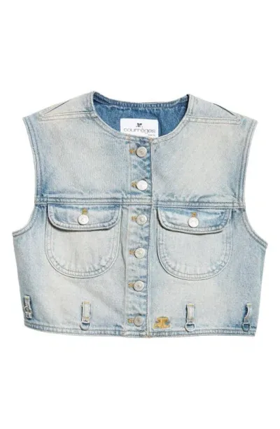 Courrèges Multiflex Denim Cropped Vest In Blue