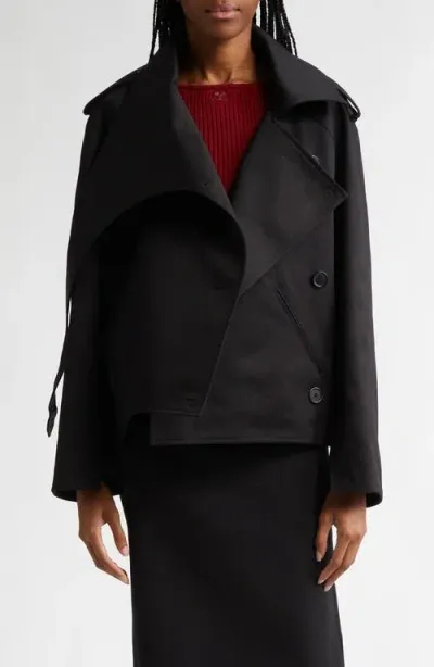 Courrèges Oblique Short Cotton Wrap Trench Coat In Black