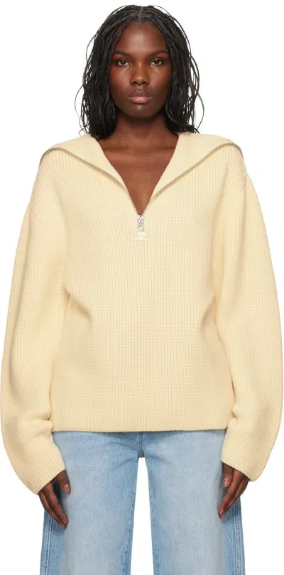 Courrèges Off-white Ribbed Wool Hoodie In 0079 Natural