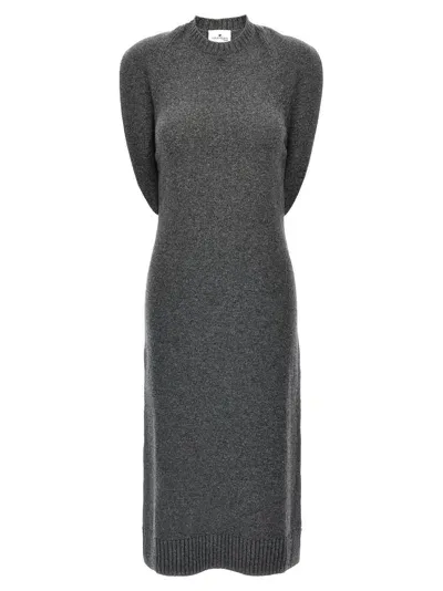 Courrèges Draped Shoulder Sleeveless Knit Midi Dress In Grey