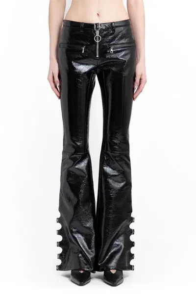 Courrèges Buckled Cutout Coated Cotton-blend Flared Pants In Black