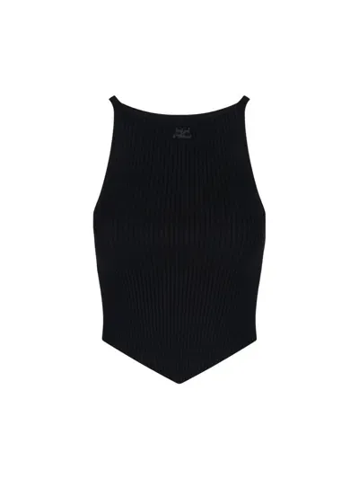 Courrèges Rib Knit Pointy Tank Top In Black