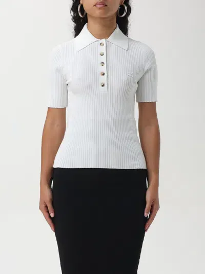 Courrèges Logo-patch Ribbed Polo Top In White