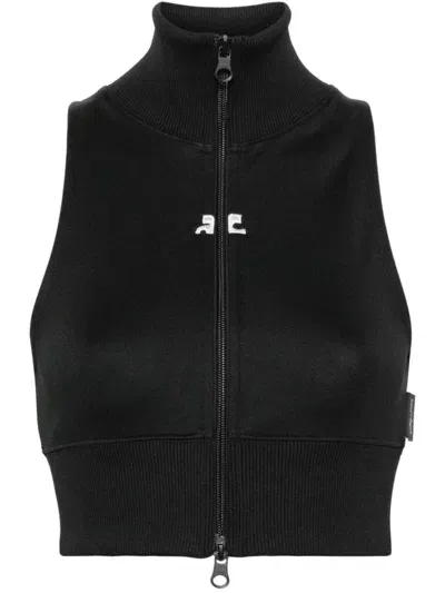 Courreges Pre Cropped Track Vest In Black