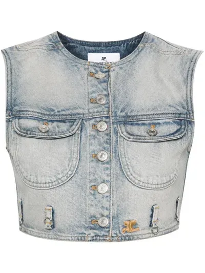 Courreges Pre Denim Cropped Vest In Blue