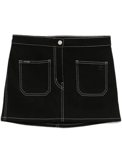 Courreges Pre Denim Mini Skirt In Black