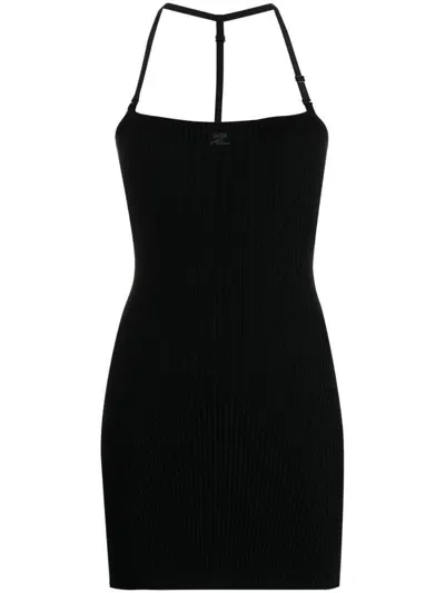 Courreges Pre Logo Ribbed Mini Dres In Black