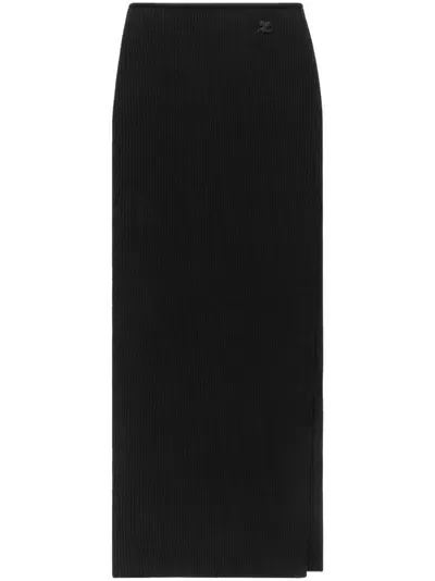 Courreges Pre Long Ribbed Fitted Skirt In Black