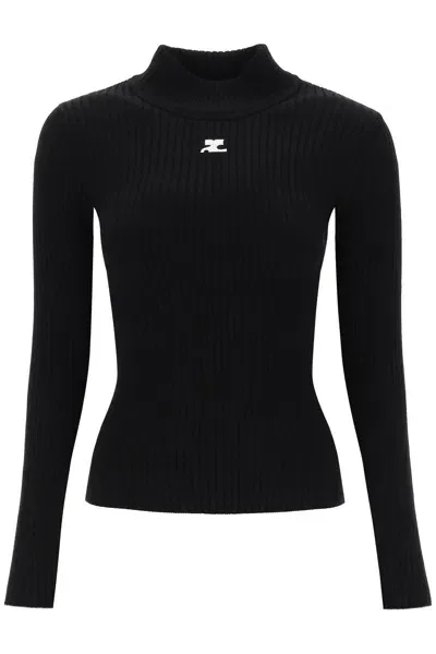 Courrèges Re-edition Ribbed Funnel-neck Sweater In Black