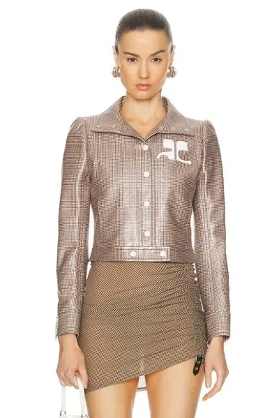 Courrèges Reedition Checked Vinyl Jacket In Brown & White