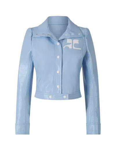 Courrèges Vinyl Straight Hem Cropped Jacket In Blue