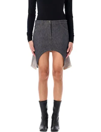 Courrèges Reversed Mini Denim Skirt In Dark Heater Grey