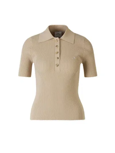 Courrèges Collared Rib-knit Polo Top In Embroidered Logo On The Front