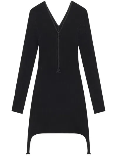 Courrèges Ribbed-knit Zip-up Dress In Schwarz