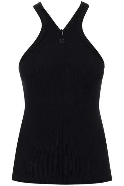 Courrèges Courreges Ribbed Tank Top With Zipper On The Neckline In Black