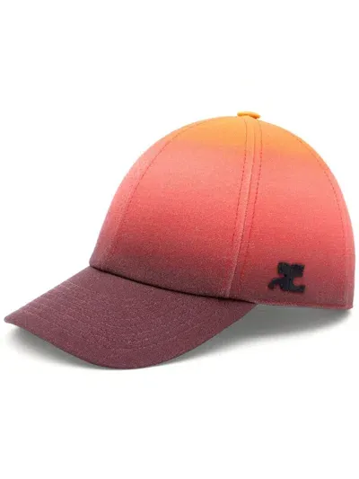 Courrèges Shaded Effect Cotton Cap In Yellow & Orange