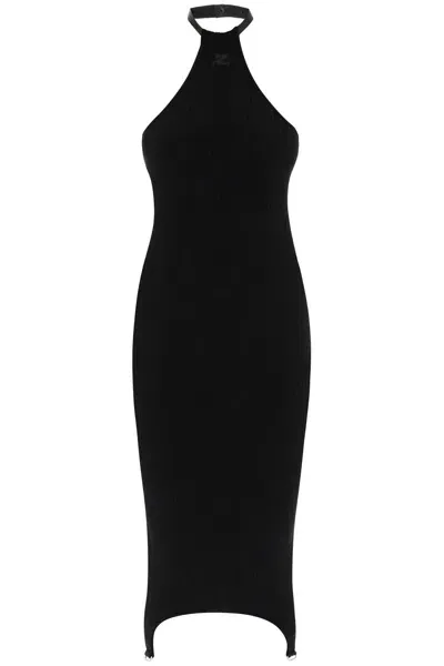 Courrèges Sheath Midi Dress In Rib Knit In Black