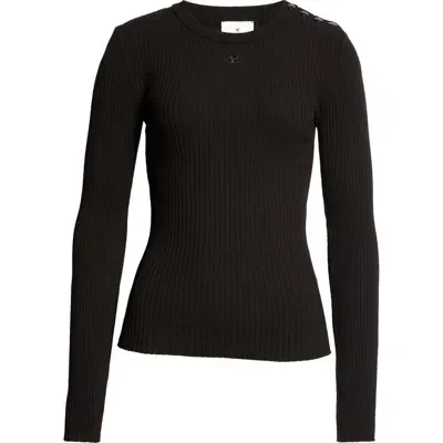 Courrèges Shoulder Snaps Rib Knit Sweater In Black