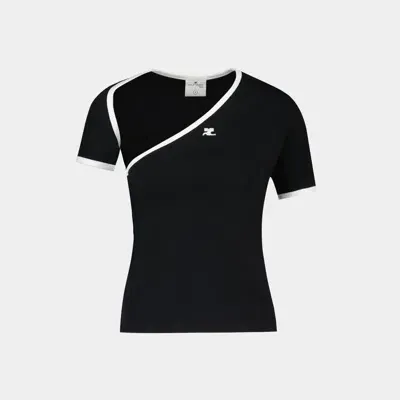 Courrèges Slash Contrast Cut Out Jersey T-shirt In Black/white