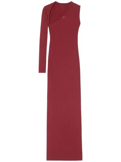 Courrèges Slash Ribbed Knit Dress In Red