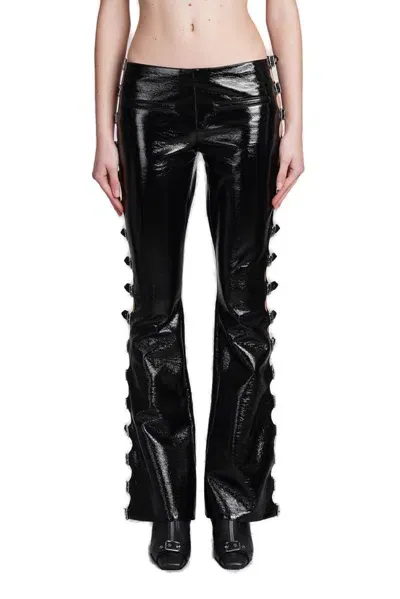 Courrèges Strap Detailed Vinyl Bootcut Pants In Black