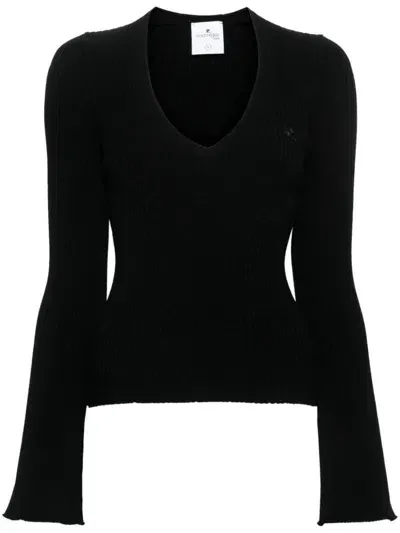 Courrèges Logo-appliqué Ribbed Jumper In Black