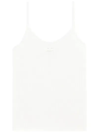 Courrèges Ribbed Cotton Blend Top With Logo In White