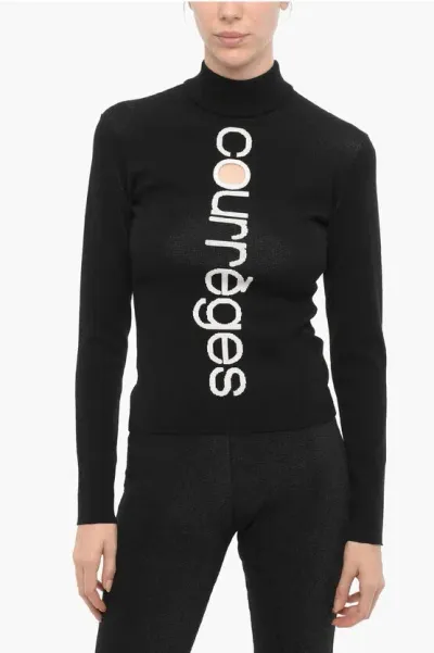 Courrèges Turtleneck Sweater With Embroidery Logo And Cut Out Details