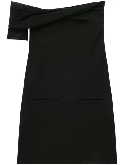 Courrèges Twist-front Off-shoulder Crepe Minidress In Black