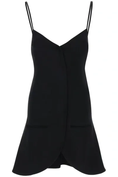 Courrèges Flared Black Dress With Layered Front And V-neckline