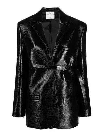 Courrèges Vinyl Effect Tailored Jacket In Black