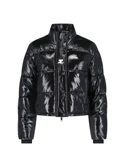 Courrèges Vinyl Short Down Jacket In Black