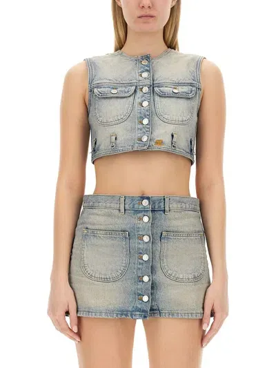 Courrèges Denim Cropped Vest In Blue