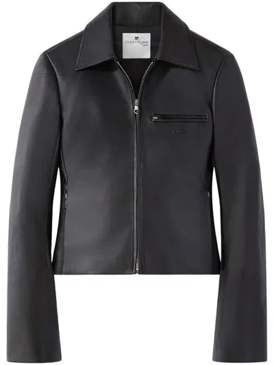 Courrèges Zip-fastening Leather Jacket In Black