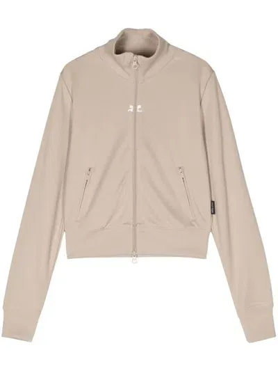 Courrèges Zip-up Interlock Track Jacket In Beige