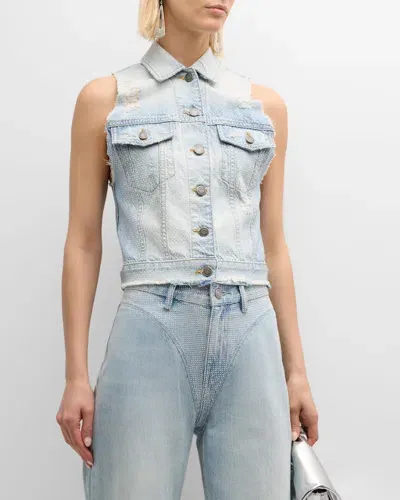 Cout De La Liberte Savanah Crystal Denim Vest In Cascde 918