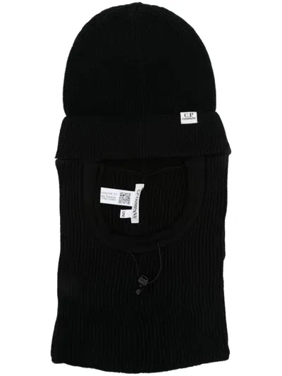 C.p. Company Ribbed-knit Wool Balaclava In Black