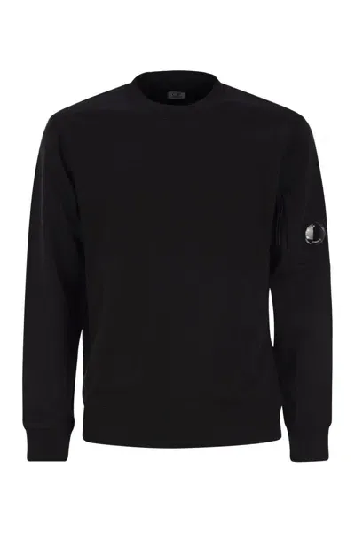 C.p. Company C.p.company Diagonal Raised Fleece Crew Neck Lens Sweatshirt In Black