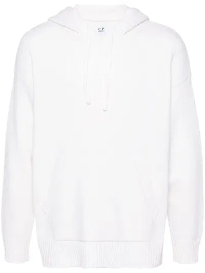 C.p. Company Logo-embroidered Knitted Hoodie In White