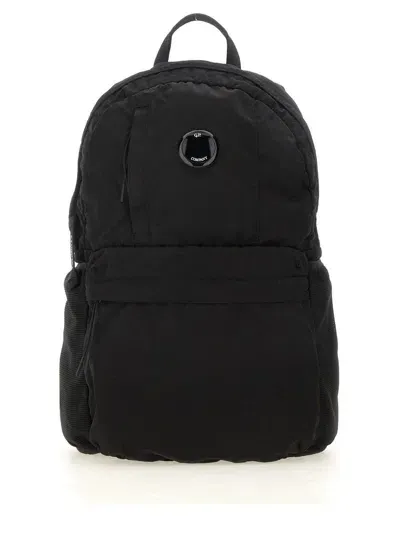 C.p. Company Lens Detailed Logo Patch Backpack In Nero