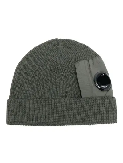 C.p. Company Lens-embellished Beanie Hat In Green